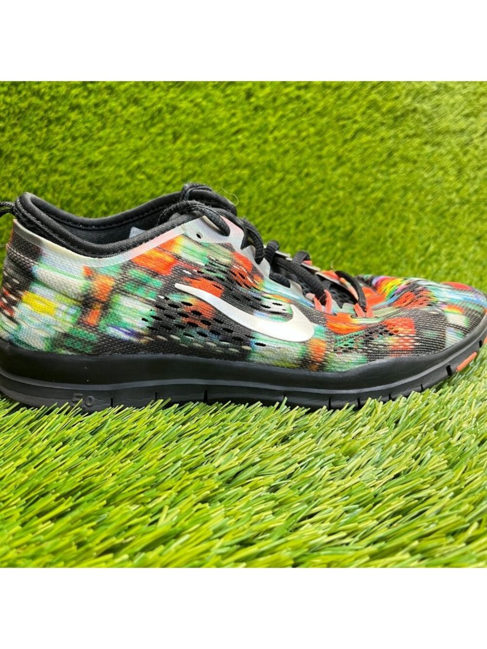 Nike Free 5.0 TR Fit 4 Print Womens Size 7 Black Orange Running Shoes Sneakers